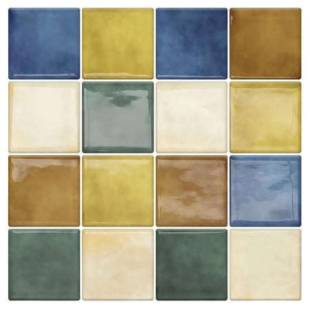 DEWOO Thick Square Kitchen Peel and Stick Backsplash Mosaic Tiles Square Self Adhesive Wall Tile Checkerboard Checkered Stickers,Multicolor (10-Sheet,12"x12")