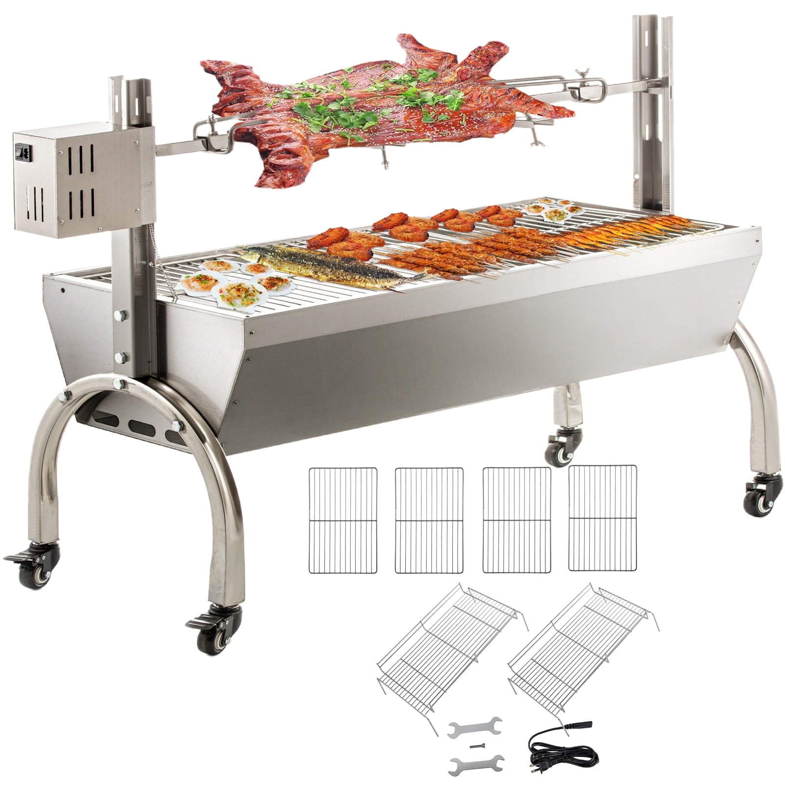 51" Stainless Steel Outdoor Rotisserie Grill with 50W Motor