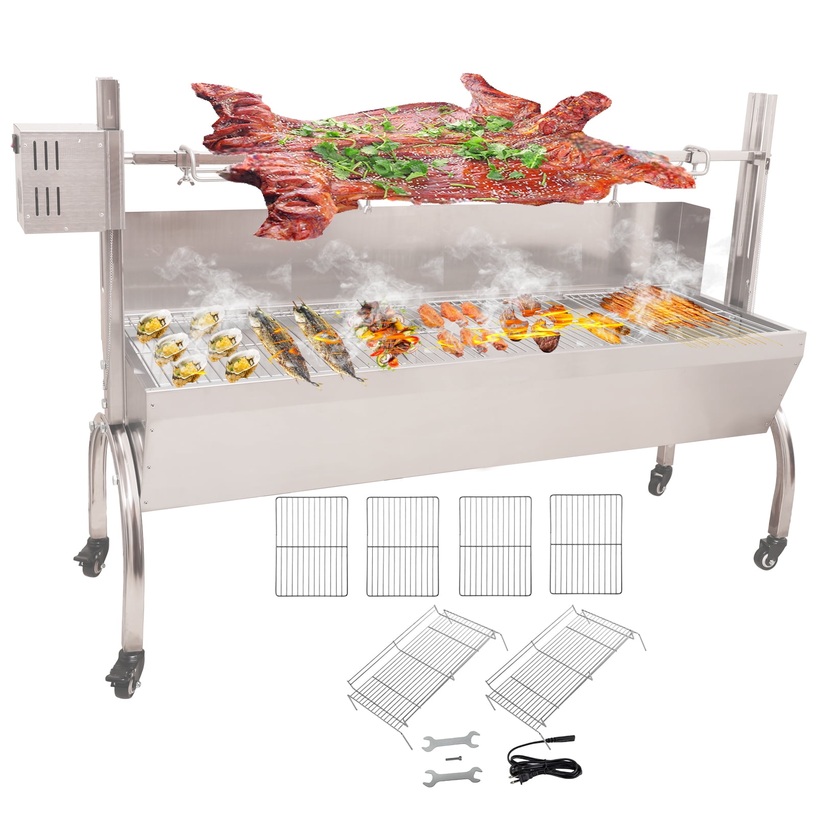 Stainless Steel 20" Charcoal Rotisserie Grill with Windscreen