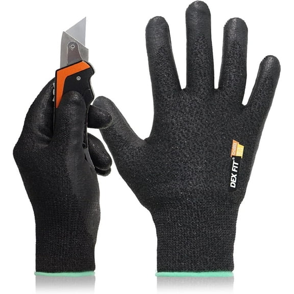 DEX FIT CRU553 Prime Black Level 5 Cut Resistant Gloves (Power Grip, Durable Foam, Medium) - 1 Pair