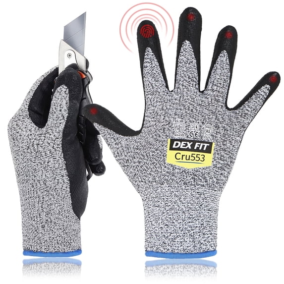 DEXFIT CRU553N Grey Work Gloves (Nitrile-Coated, Fiberglass, Extra-Small) - 1 Pair