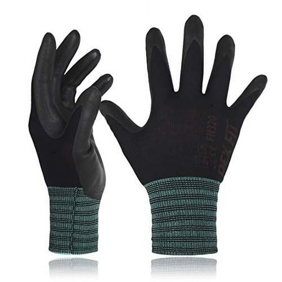 DEXFIT FN320 Black Multipurpose Nylon Work Gloves (Firm Grip, Durable Foam, Large) - 12 Pairs