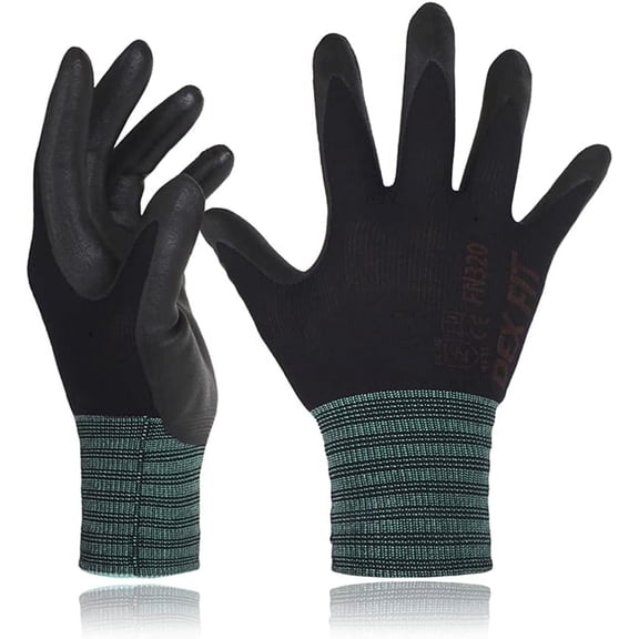 DEXFIT FN320 Black Multipurpose Nylon Work Gloves (Firm Grip, Durable Foam, Medium) - 3 Pairs