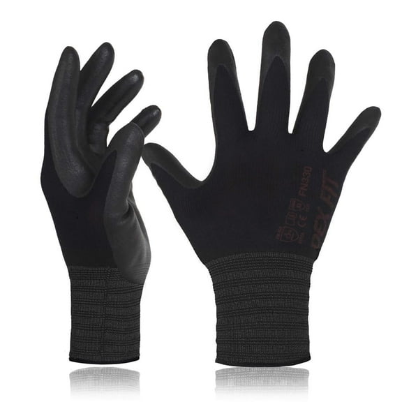 DEXFIT FN330 Black Multipurpose Nitrile Coated Work Gloves (Firm Grip, Durable, Small) - 3 Pairs