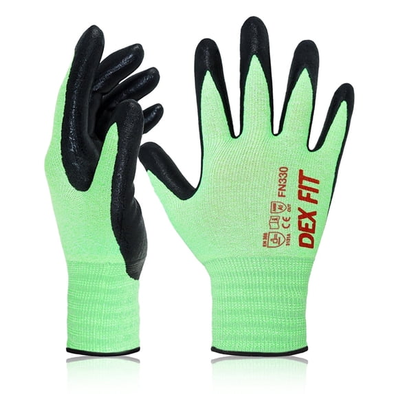 DEXFIT FN330 Green Multipurpose Nitrile Coated Work Gloves (Firm Grip, Durable, Large) - 3 Pairs