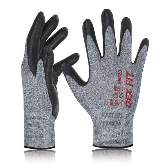 DEX FIT FN330 Grey Nitrile Coated Work Gloves, Breathable, Durable, Small - 3 Pairs