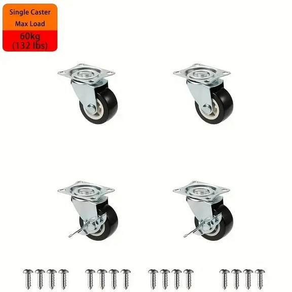 DEXIMRO 1.25" Caster Wheels, Casters Set of 4 Heavy Duty - Orange Polyurethane Castors, Top Plate Swivel Wheels, 4-Pack Industrial Casters with Brake, Locking Caster for Furniture and Workbench