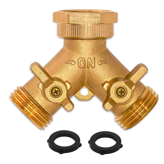 DEXIMRO 1 PCS Garden Hose Distributor, 2-Way, Heavy Duty Brass Connector Faucet Distributor, Y-Splitters, 4 Extra Rubbe,r Washers for Pressure Washers, Lawn Care, Outdoor Watering.
