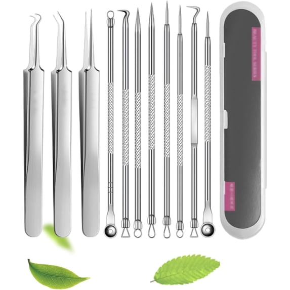 DEXIMRO 11 PCS 2025 New Stainless Steel Blackhead Remover Tool Kit, Professional Facial Blackhead Remover Tweezers, Precision Pimple Popper Tool Kit for Whitehead Ance Blemishs Comedones