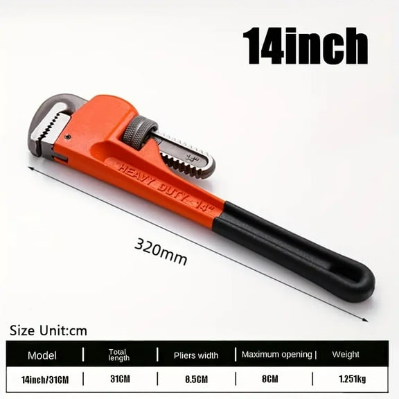 DEXIMRO 14-Inch Pipe Wrench, Heat Treated Plumbing Wrench w/Soft Grip, Adjustable Jaws, Heavy Duty Hand