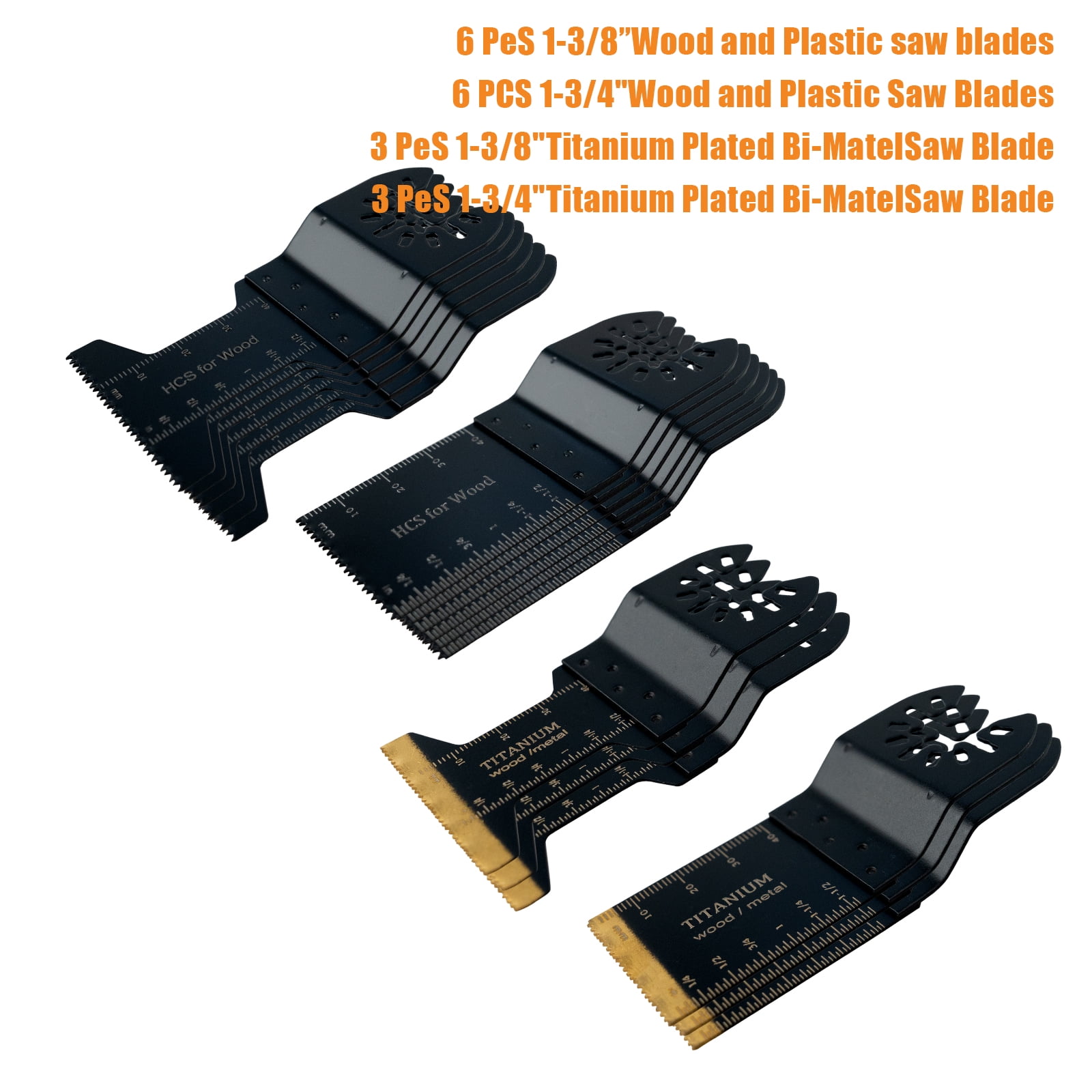 DEXIMRO 18PCS Titanium Oscillating Saw Blades Metal Cutting, Multi Tool Blades Kits for Metal Nails Hard Material and Wood Plastic, Oscillating Tool Blade Fit Dewalt Bosch Milwaukee Ryobi