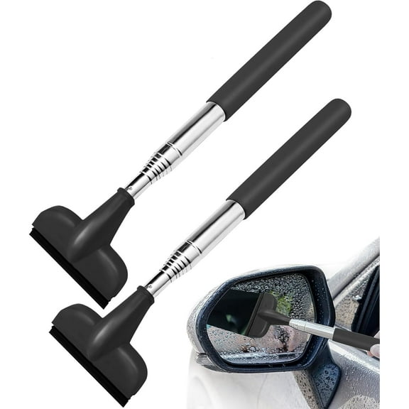 DEXIMRO 2 Pack Car Rearview Mirror Wiper, Retractable Vehicle Side Mirror Glass Squeegee, Portable Auto Water Cleaning Tool with Telescopic Long Rod, Universal for SUV, Sedan, Truck (Black)