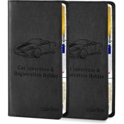 DEXIMRO 2 Pack Car Registration Insurance Holder, Leather Glove Box License Wallet Case with Magnetic Shut, Automotive Paperwork Document Organizer Card Holder 