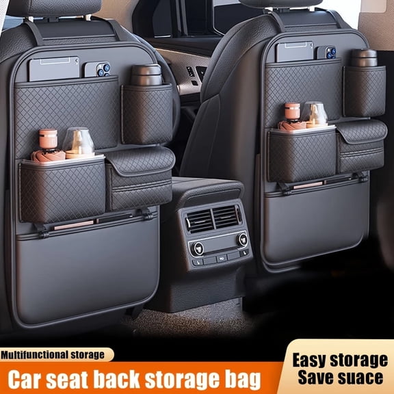 DEXIMRO 2 Pack Car Seat Back Organizer Large Capacity Handbag Holder With Side String Bag Pockets Hanging Carbon Fiber Texture Automobile Storage Bag Behind Seats(Black)