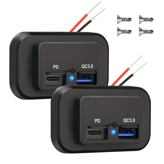 DEXIMRO 2 Pack Quick Charge 3.0 Dual USB Car Charger Socket 12V/24V Dual USB Fast Charger Socket Power Outlet for Marine, Boat, Motorcycle, Truck, Golf Cart(Black)