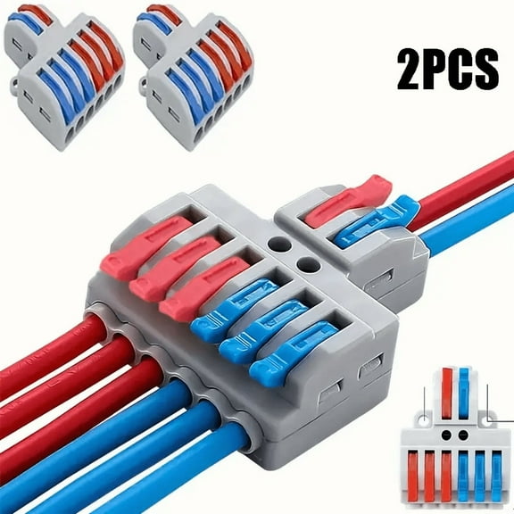 DEXIMRO 2 Pcs Lever Wire Connectors, Quick Wiring Cable Connector Push-in Conductor Terminal Block (2 in 6 Out) , Quick Connect Electrical Splicing for Compact Inline Terminals