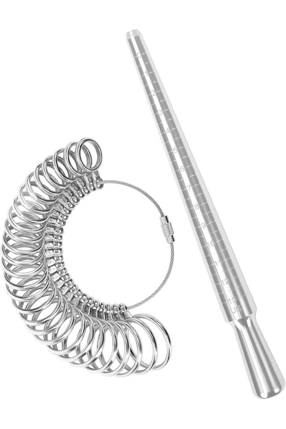 2 Pcs Ring Size Measuring Tool Set Metal Ring Gauges for Ring Measuring, Integrated Tapered Solid Ring Mandrel Measuring Tool for Ring Repair and Sizing, Jewelry Size Measurement