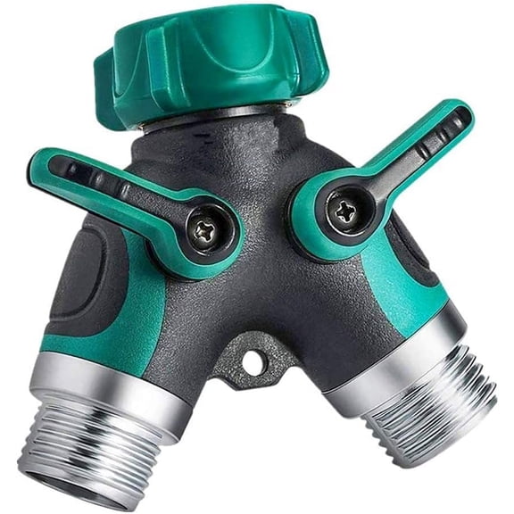 DEXIMRO 2 Way Garden Hose Splitter with Shut Off Valve,Water Spigot Splitter for 3/4" Hose Connector,Heavy Duty Metal Outdoor Faucet Splitter Y Connector for Garden Hose