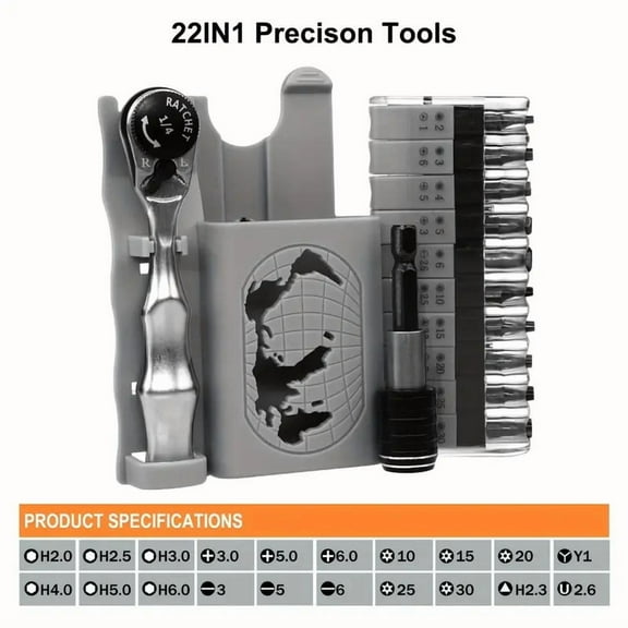 DEXIMRO 22 in 1 Mini Ratchet Set, Right Angle Screwdriver set with 1/4 Mini Flex Ratchet Wrench and Bits Sockets for Tight Spaces(Ratchet wrench with bits and socket)