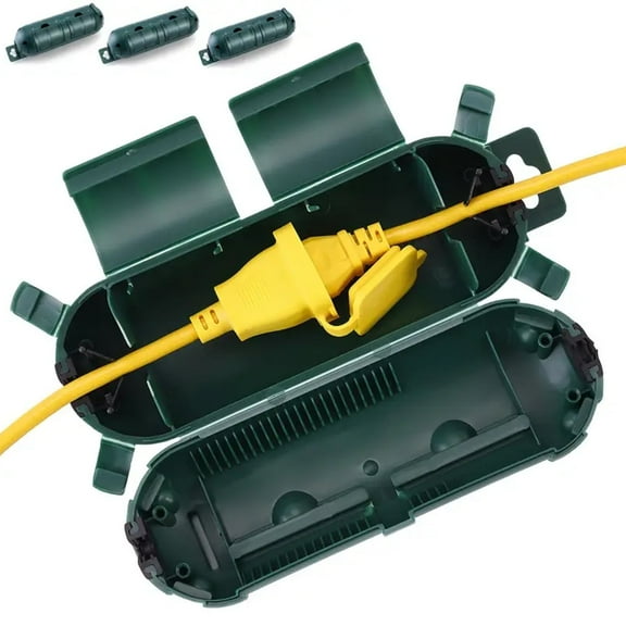 DEXIMRO 3 Pack Outdoor Extension Cord Safety Cover with Waterproof Seal, Weatherproof Electrical Connection Box to Protect Outdoor Outlet, Plug, Socket, Christmas Holiday Decoration Light, Green