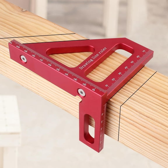 DEXIMRO Mini 3D Multi-Angle Measuring Square Ruler, WT102C High Precision Hole Scribing Woodworking Tools, 0-90° Aluminum Alloy Carpenter Square Metric Wood Working Tools(Red)