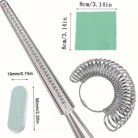 DEXIMRO 4 Pcs Ring Size Measuring Tool Set Metal Ring Gauges for Ring Measuring, Integrated Tapered Solid Ring Mandrel Measuring Tool for Ring Repair and Sizing, Jewelry Size Measurement