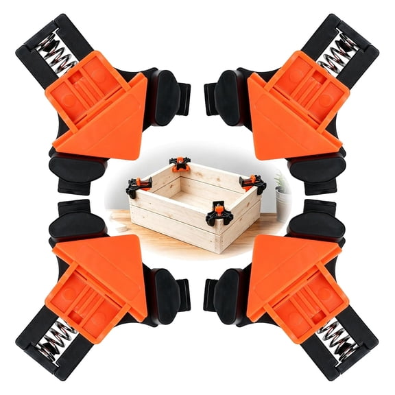 DEXIMRO  4Pcs 90 Degree Corner Clamps, Spring-Loaded Wood Clamps for Woodworking, Orange Right Angle Clamp for Cabinets, Picture Frames, Furniture & DIY Projects, Great Gift for Men