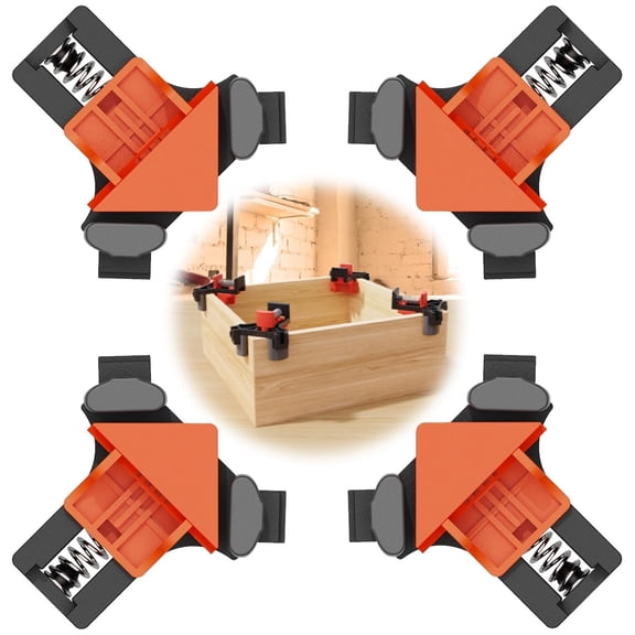 DEXIMRO 4Pcs Adjustable Spring Loaded Woodworking Clamp 90 Degree Right Angle Clamp,for precise alignment, nailing, screwing and assembly - for cabinets, picture frames, bookcases and fish tanks.
