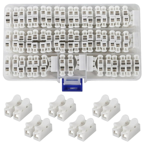 DEXIMRO 55pcs CH-2 Electrical Cable Connectors Block Push Quick Wire Cable Connector, 10A 220V 2 Pin Push-in Spring Loaded Electrical Connectors for Lighting Electrical and Automotive Wiring