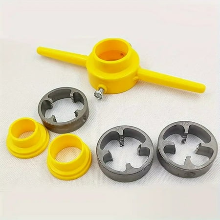 DEXIMRO 6Pcs PVC Thread Maker Tool Pipe Threader Plumbing Tool Kit Plastic Pipe Round Die Set with 3 Dies 1/2", 3/4" and 1" NPT Die Set Manual Hand Tool for PVC Threading