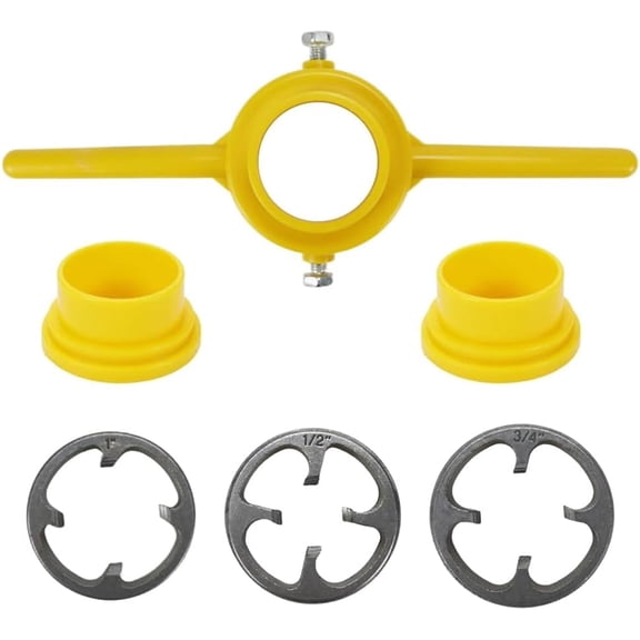 DEXIMRO 6Pcs PVC Thread Maker Tool Pipe Threader Plumbing Tool Kit Plastic Pipe Round Die Set with 3 Dies 1/2", 3/4" and 1" NPT Die Set Manual Hand Tool for PVC Threading