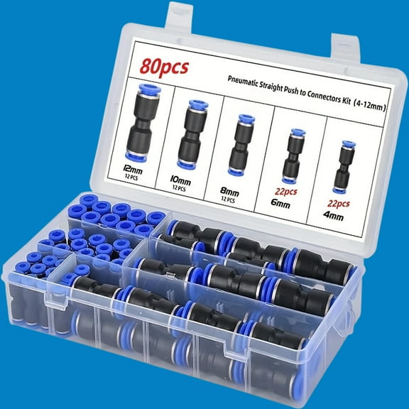 DEXIMRO 80 Pieces Air Compressor Hose Fitting Kit, Universal Air Coupler and Industrial Air Plug Kit Quick Connect Air Fittings with Storage Case (Blue)