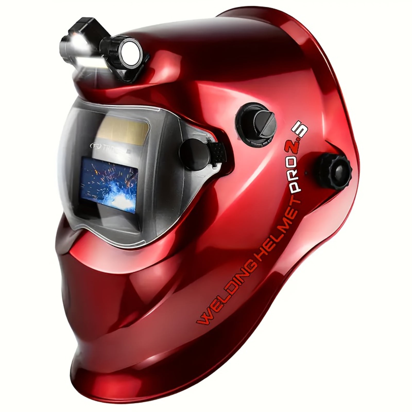 DEXIMRO Auto Darkening Welding Helmet with Light Solar Powered True Color Welding Hood 2 Arc Sensor Wide Shade 9-13 Welding Mask with Extra Grinding Mode Weld Helmet