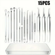 DEXIMRO Blackhead Remover Pimple Comedone Extractor Tool Best Acne Removal Kit - Treatment for Blemish, Whitehead Popping, Zit Removing for Nose Face Skin with Case (Sliver, 15 Piece Set)