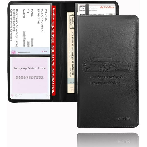 DEXIMRO Car Registration Insurance Holder, Leather Glove Box License Wallet Case with Magnetic Shut, Automotive Paperwork Document Organizer Card Holder for Women, Car Accessories (Black)