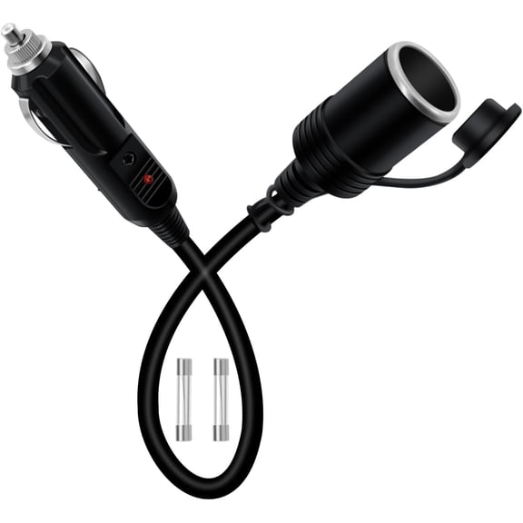 DEXIMRO Cigarette Lighter Extension Cord 12V 24V Cigarette Lighter Plug Extension Heavy Duty 16AWG 15A Fuse with LED Light and Waterproof Cover Suitable for Cars, Motorcycles, Boats (0.5 m/1.6FT)