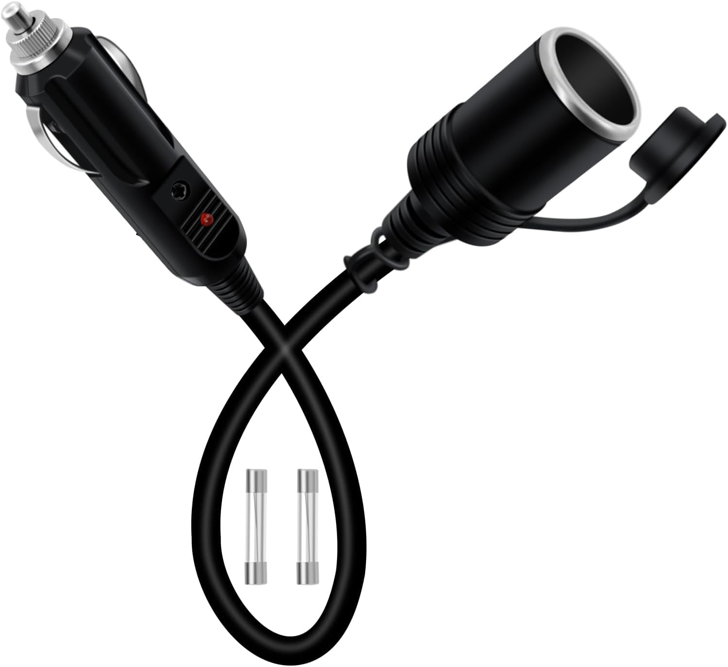 DEXIMRO Cigarette Lighter Extension Cord 12V 24V Cigarette Lighter Plug  Extension Heavy Duty 16AWG 15A Fuse with LED Light and Waterproof Cover 