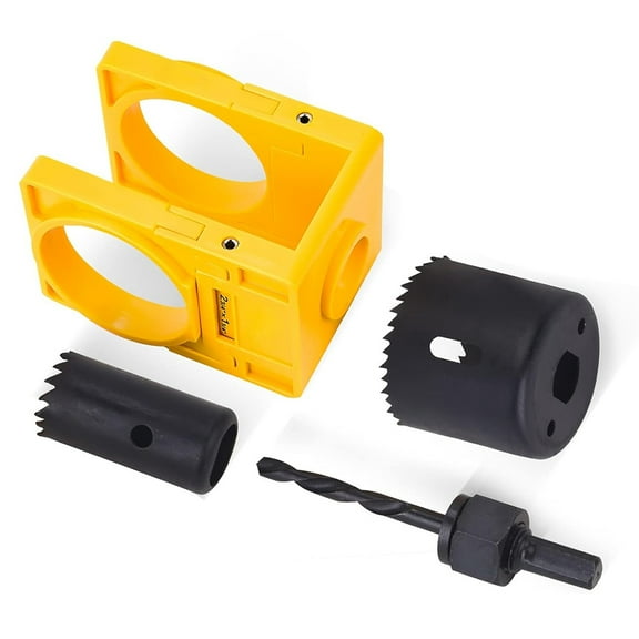 DEXIMRO Door Lock Installation Kit with Adjustable Guide Template Ball Type Lock Hole Saw and Shaft for 1-3/8 to 1-3/4 Inch Doors (Yellow)