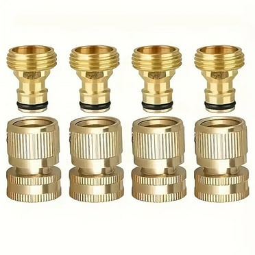 DEXIMRO Garden Hose Quick Connector, Solid Brass 3/4 Inch GHT Thread Garden Quick Connect Kit, Male and Female No-Leak Water Hose Fittings (2 Set)