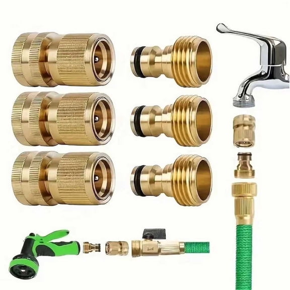 DEXIMRO Garden Hose Quick Connector, Solid Brass 3/4 Inch GHT Thread Garden Quick Connect Kit, Male and Female No-Leak Water Hose Fittings (3 Set)