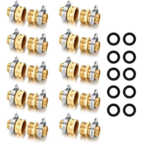 DEXIMRO Garden Hose Repair Connector with Clamps Hose End Repair Kit,3/4" Barb Garden Hose Fittings Male and Female brass garden hose ends (3/4"Barb-10 Set)