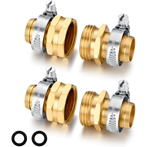 DEXIMRO Garden Hose Repair Connector with Clamps Hose End Repair Kit,3/4" Barb Garden Hose Fittings Male and Female brass garden hose ends (3/4"Barb-2Set)