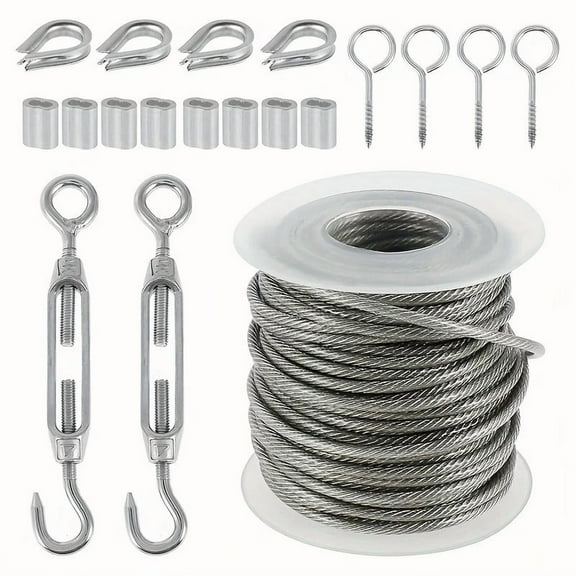 DEXIMRO Garden Wire Mesh Fence Barbed Wire Roll Kit, 304 Stainless Steel Vinyl Coated Cable Wire Rope, Turnbuckle Tensioner Kit, Light String, Picture Hanging, Outdoor Tent Rope