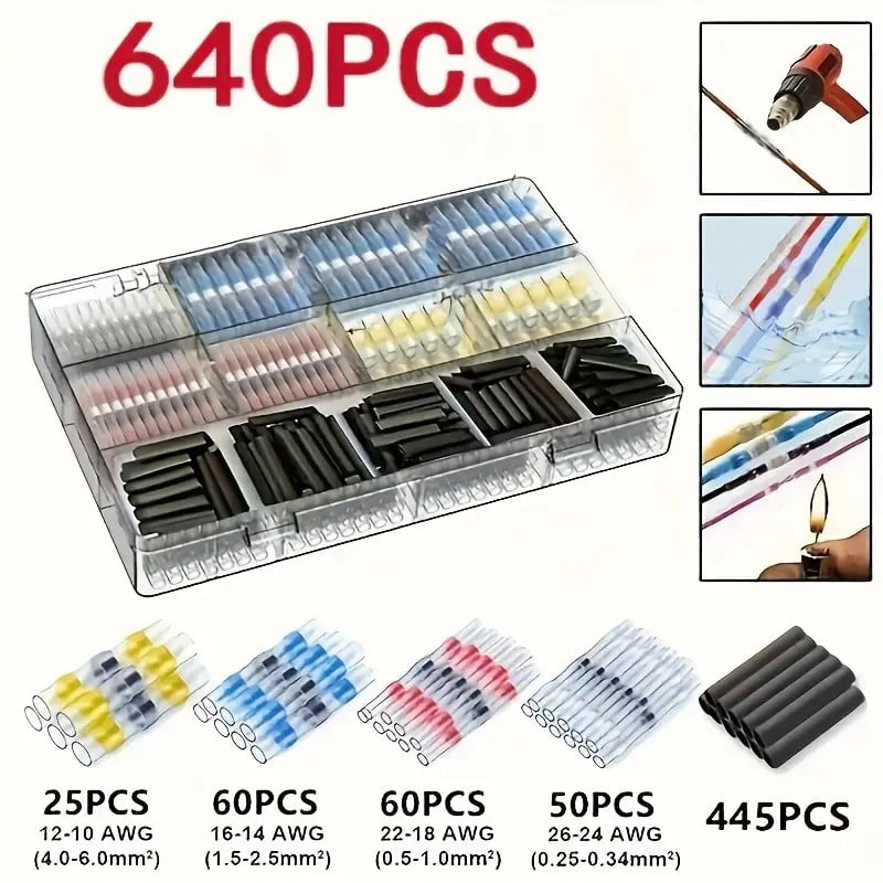 Heat Shrink Butt Splice Terminals Insulated Electrical Wire Crimp Connectors Kit, Yellow, Blue, Red (50Pcs