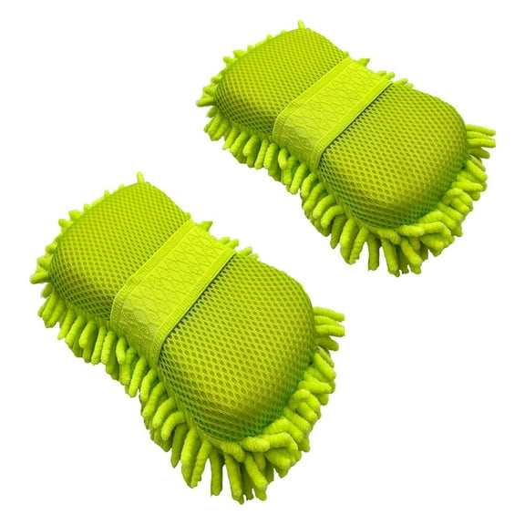 DEXIMRO Microfiber Car Wash Sponge-Non-Scratch Wash Mitt-Two Sided Chenille Microfiber Washing Sponge-Mitt for Cars, Trucks, SUVs, Boats(2 Pack Green)