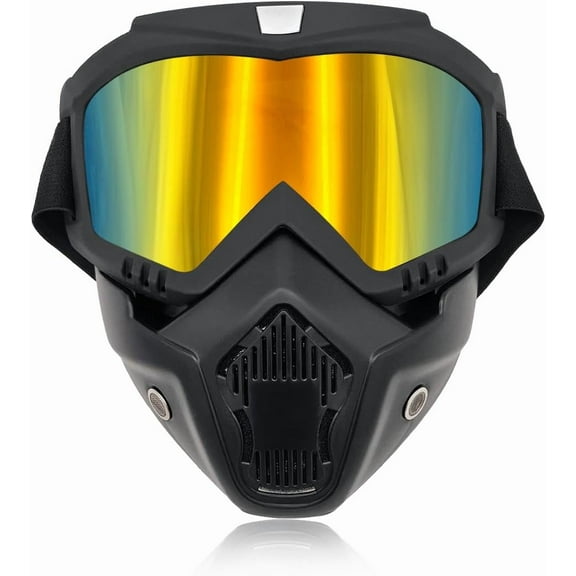 DEXIMRO Motorcycle Goggles, Windproof Dirt Bike Helmet Riding Goggles with Removable Face Mask, Motorcycle Accessories (Golden)