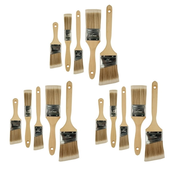 DEXIMRO Paint Brushes Set - 15 Pcs Flat & Angle Paintbrushes for Wall & Trim, Suitable for Oil & Water-Based Paints, Stains