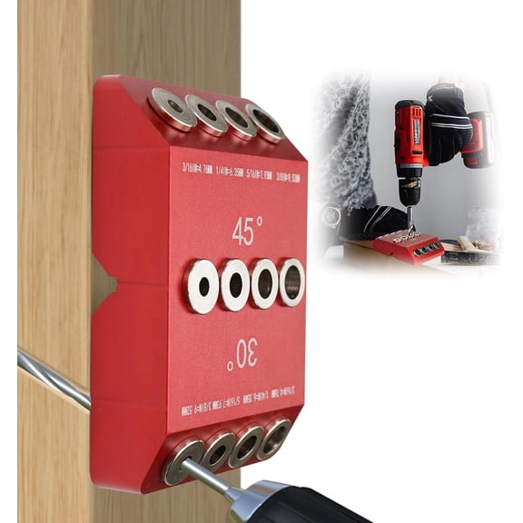 DEXIMRO Portable Angle Drill Guide Jig with Level & 4 Drill Bits for Drilling 30, 45, 90 Degree Angled Holes, All Metal Jig for Angled or Straight Holes, for Wood Post Railing Stairs Handrail