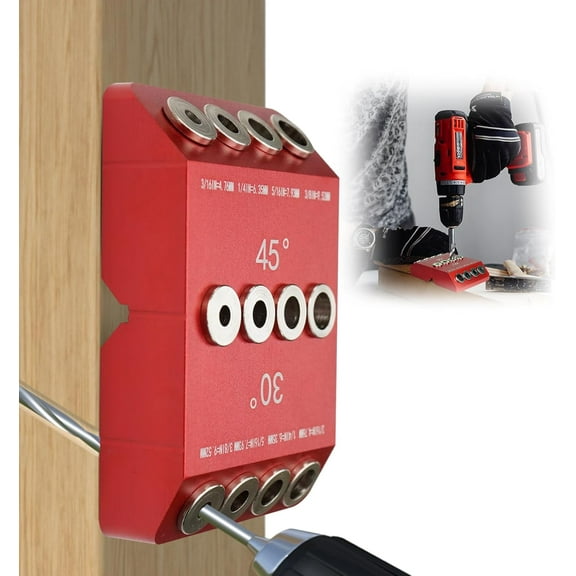 DEXIMRO Portable Angle Drill Guide Jig with Level & 4 Drill Bits for Drilling 30°, 45°, 90° Degree Angled Holes, All Metal Jig for Angled or Straight Holes, for Wood Post Railing Stairs Handrail