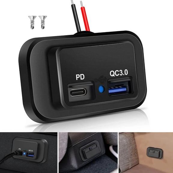 DEXIMRO Quick Charge 3.0 Dual USB Car Charger Socket with Touch Switch 12V/24V Dual USB Fast Charger Socket Power Outlet for Marine, Boat, Motorcycle, Truck, Golf Cart(Black)